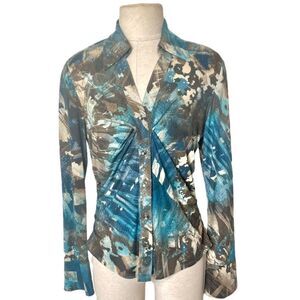 Laura Max blue long sleeved top with rhinestone buttons